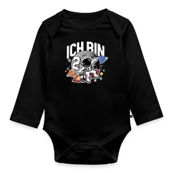2. Geburtstag Jungen 2 Jahre Astronaut Geburtstag - Baby Bio-Langarm-Body - Schwarz - Vorne