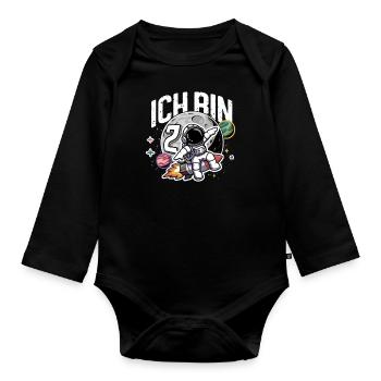 2. Geburtstag Jungen 2 Jahre Astronaut Geburtstag - Baby Bio-Langarm-Body - Schwarz - Vorne