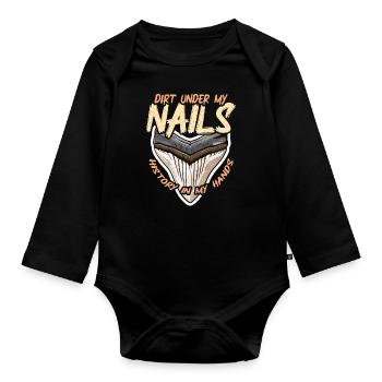 Fossil Hunter Dirt Under My Nails Fossil Collector - Baby Bio-Langarm-Body - Schwarz - Vorne