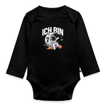 7e anniversaire garçons 7 ans anniversaire astronaute - Body Bébé bio manches longues - noir - Devant