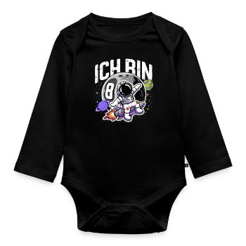 8e anniversaire garçons 8 ans anniversaire astronaute - Body Bébé bio manches longues - noir - Devant