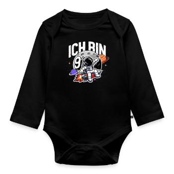 9e anniversaire garçons 9 ans astronaute anniversaire - Body Bébé bio manches longues - noir - Devant