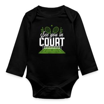 drôle joueur de tennis raquette jeu de mots voir - Body Bébé bio manches longues - noir - Devant
