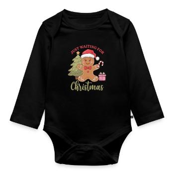 Waiting for Christmas - Gingerbread Joy - Organic Longsleeve Baby Bodysuit - black - Front