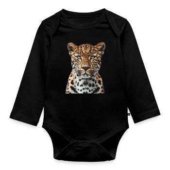 Leopard - Organic Longsleeve Baby Bodysuit - black - Front