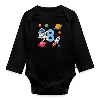 8ème anniversaire Garçons 8 ans Astronaute Anniversaire - Body Bébé bio manches longues - noir - Devant