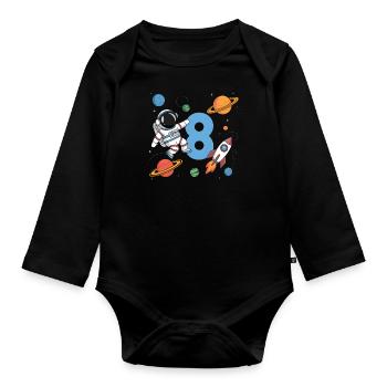 8ème anniversaire Garçons 8 ans Astronaute Anniversaire - Body Bébé bio manches longues - noir - Devant