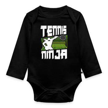 Drôle de joueur de tennis Raquette Ninja - Body Bébé bio manches longues - noir - Devant