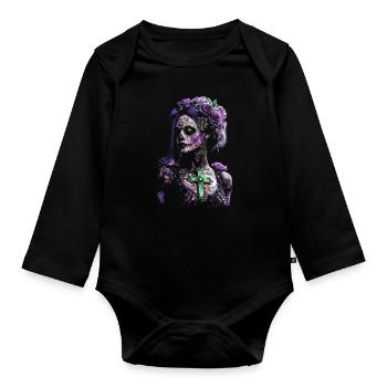 Mystical Catrina with Cross for Dia de los Muertos - Organic Longsleeve Baby Bodysuit - black - Front