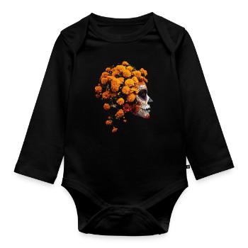 Catrina Art with Marigolds Dia de los Muertos - Organic Longsleeve Baby Bodysuit - black - Front