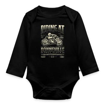 Bonneville Salt Flats Motorrad Geburtstag 1977 - Baby Bio-Langarm-Body - Schwarz - Vorne