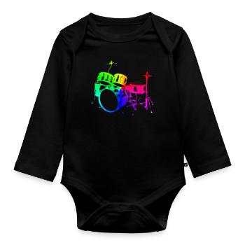 Drums Drums Drumstick Drummer Music Band Rock - Organic Longsleeve Baby Bodysuit - black - Front