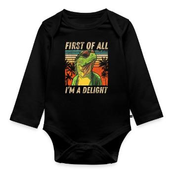 Retro Iguana Sunset Funny Sarcastic Design - Organic Longsleeve Baby Bodysuit - black - Front