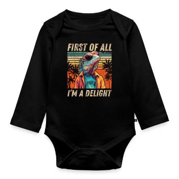Sarkastisches Iguana - Vintage Sunset Style - Baby Bio-Langarm-Body - Schwarz - Vorne