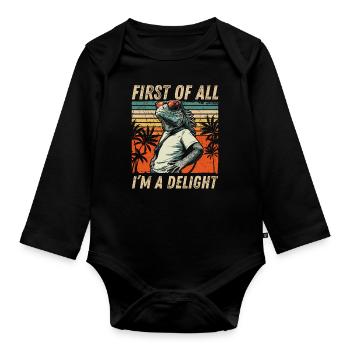 Naughty Iguana - Tropical Sunset Style - Organic Longsleeve Baby Bodysuit - black - Front