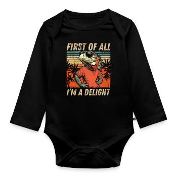 Funny Iguana - Vintage Tropical Look - Organic Longsleeve Baby Bodysuit - black - Front