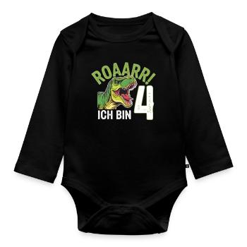 4ème anniversaire 4 ans Dino Dinosaur Fan - Body Bébé bio manches longues - noir - Devant
