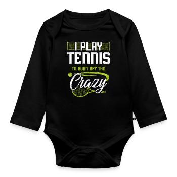 Funny Tennis Player Racket I Play - Organic Longsleeve Baby Bodysuit - black - Front