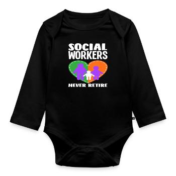 Social workers never stop - Organic Longsleeve Baby Bodysuit - black - Front