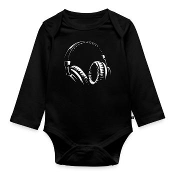 Casque - Musique - Écouter de la musique - Body Bébé bio manches longues - noir - Devant