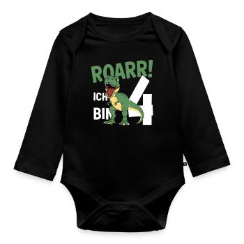 4ème anniversaire 4 ans Dino Dinosaur Fan - Body Bébé bio manches longues - noir - Devant