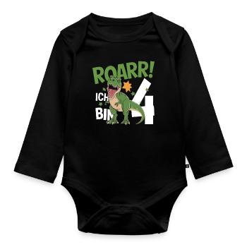 4th Birthday 4 Years Dino Dinosaur Fan - Organic Longsleeve Baby Bodysuit - black - Front