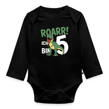 5th Birthday 5 Years Dino Dinosaur Fan - Organic Longsleeve Baby Bodysuit - black - Front