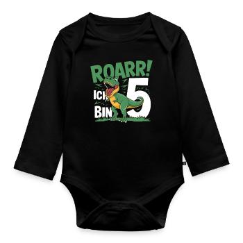 5th Birthday 5 Years Dino Dinosaur Fan - Organic Longsleeve Baby Bodysuit - black - Front