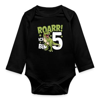 5th Birthday 5 Years Dino Dinosaur Fan - Organic Longsleeve Baby Bodysuit - black - Front