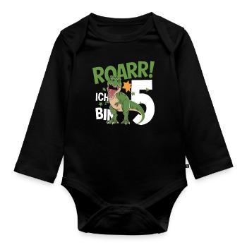 5. Geburtstag 5 Jahre Dino Dinosaurier Fan - Baby Bio-Langarm-Body - Schwarz - Vorne