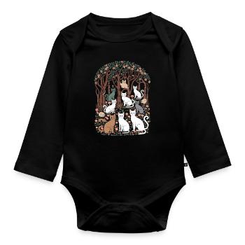Cat paradise in the cottagecore forest idyll - Organic Longsleeve Baby Bodysuit - black - Front
