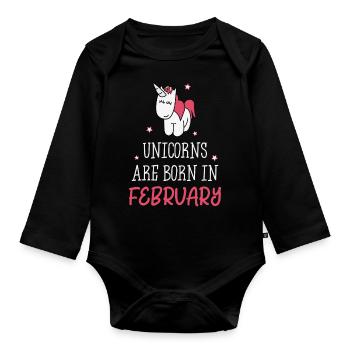 Unicorns are born in February - Organic Longsleeve Baby Bodysuit - black - Front