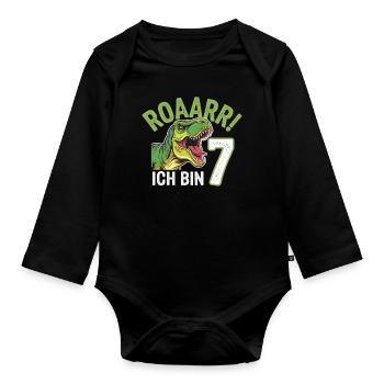 7th Birthday 7 Years Dino Dinosaur Fan - Organic Longsleeve Baby Bodysuit - black - Front