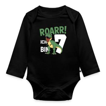 7th Birthday 7 Years Dino Dinosaur Fan - Organic Longsleeve Baby Bodysuit - black - Front