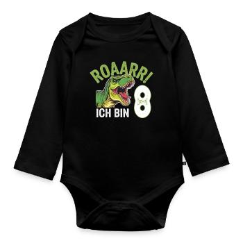 8e anniversaire 8 ans Dino Dinosaur Fan - Body Bébé bio manches longues - noir - Devant