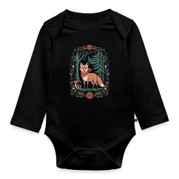 Fuchs Im Wald Cottagecore Ästhetik - Baby Bio-Langarm-Body - Schwarz - Vorne