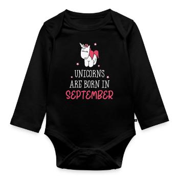 Unicorns are born in September - Organic Longsleeve Baby Bodysuit - black - Front