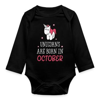 Unicorns are born in October - Baby Bio-Langarm-Body - Schwarz - Vorne