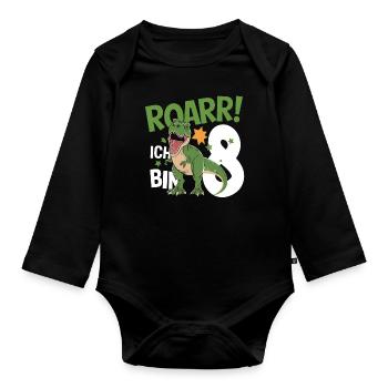 8e anniversaire 8 ans Dino Dinosaur Fan - Body Bébé bio manches longues - noir - Devant