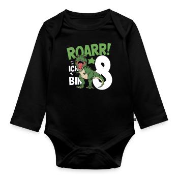 8e anniversaire 8 ans Dino Dinosaur Fan - Body Bébé bio manches longues - noir - Devant