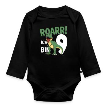 9e anniversaire 9 ans Dino Dinosaur Fan - Body Bébé bio manches longues - noir - Devant