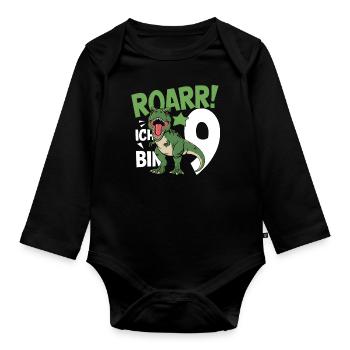 9e anniversaire 9 ans Dino Dinosaur Fan - Body Bébé bio manches longues - noir - Devant