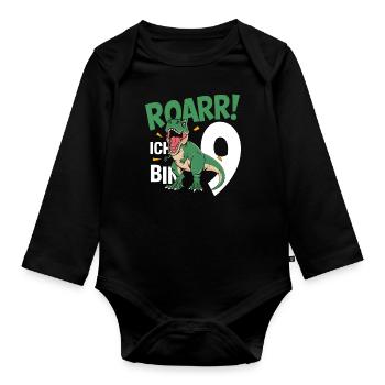 9e anniversaire 9 ans Dino Dinosaur Fan - Body Bébé bio manches longues - noir - Devant