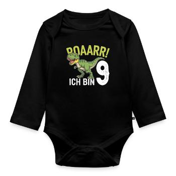 9e anniversaire 9 ans Dino Dinosaur Fan - Body Bébé bio manches longues - noir - Devant
