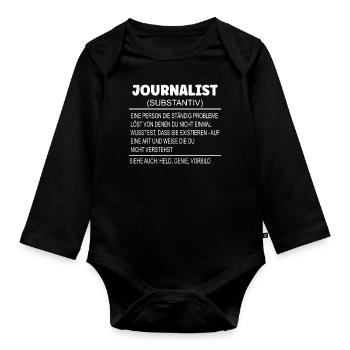 Wörterbuch Erklärung JOURNALIST Held, Genie - Baby Bio-Langarm-Body - Schwarz - Vorne