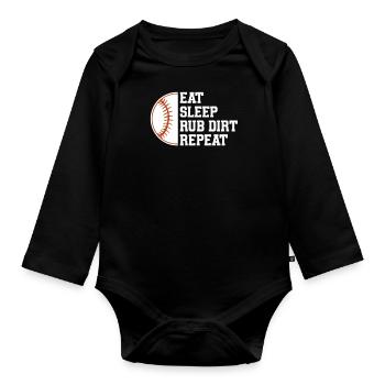 Baseball Sport Baseballspieler Pitcher Catcher USA - Baby Bio-Langarm-Body - Schwarz - Vorne