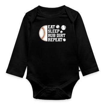 Baseball Sport Baseballspieler Pitcher Catcher USA - Baby Bio-Langarm-Body - Schwarz - Vorne