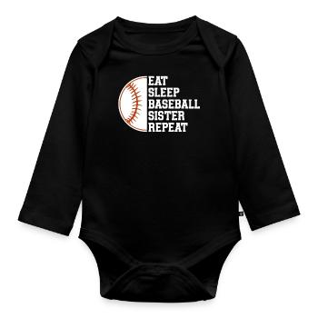 Baseball Sport Baseballspieler Pitcher Catcher USA - Baby Bio-Langarm-Body - Schwarz - Vorne