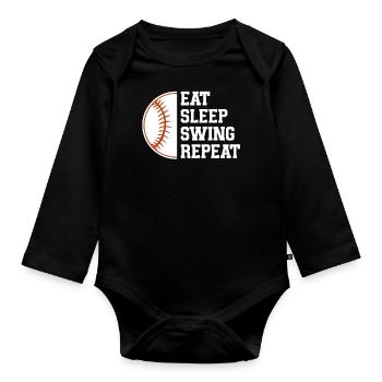 Baseball Sport Baseballspieler Pitcher Catcher USA - Baby Bio-Langarm-Body - Schwarz - Vorne