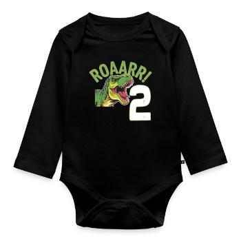 2. Geburtstag 2 Jahre Dino Dinosaurier Fan - Baby Bio-Langarm-Body - Schwarz - Vorne